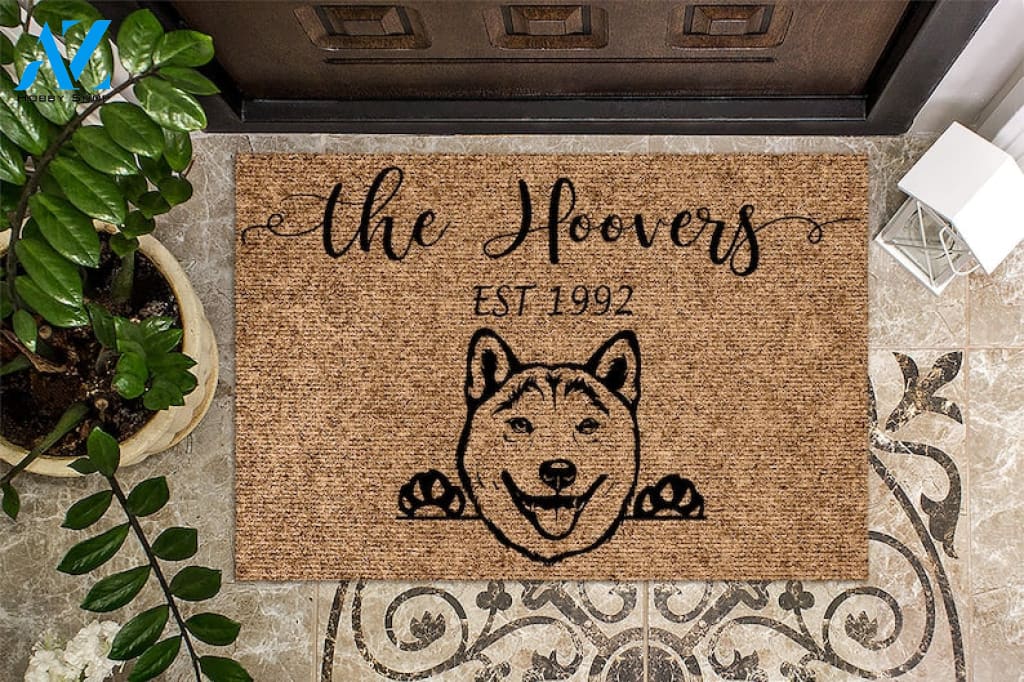 Shiba Inu v2 Personalized Doormat ShibaInu Custom Doormat Welcome Mat Housewarming Gift Last Name Door Mat