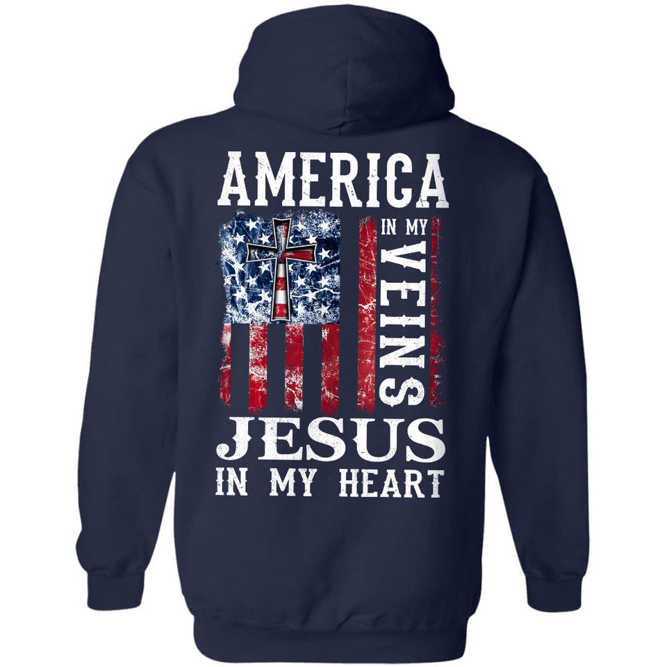 America in my veins, Jesus in my heart - Jesus Back-printed Apparel