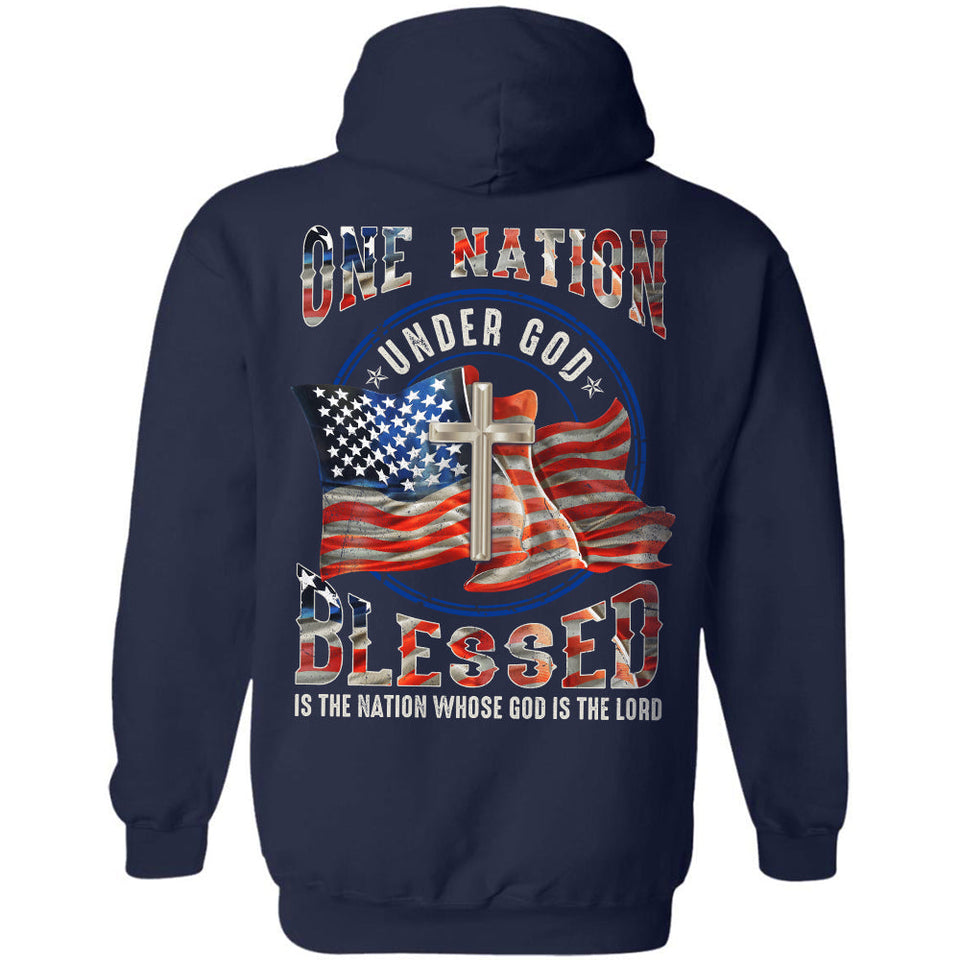 US Flag, One nation under God Jesus Back-printed Apparel