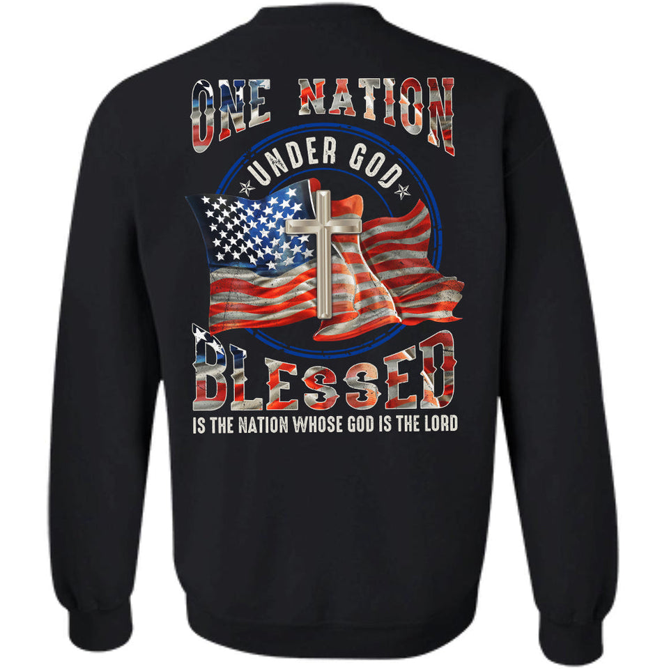 US Flag, One nation under God Jesus Back-printed Apparel
