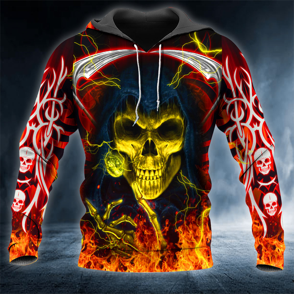 Lucifer Satan Coin Reaper Skull 3D All Over Printed Unisex Hoodie US Size