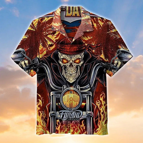 Skull biker Born To Ride Awesome Hawaiian Graphic Print Short Sleeve Hawaiian Shirt