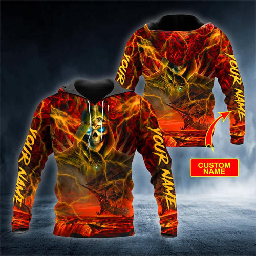 Fire Ghost Skull Personalized 3D All Over Printed US Unisex Size Hoodies