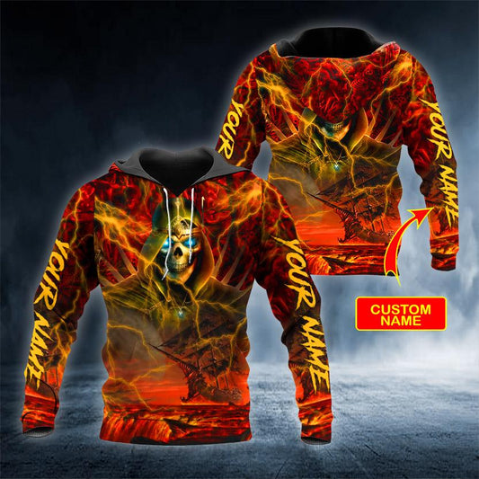 Fire Ghost Skull Personalized 3D All Over Printed US Unisex Size Hoodies