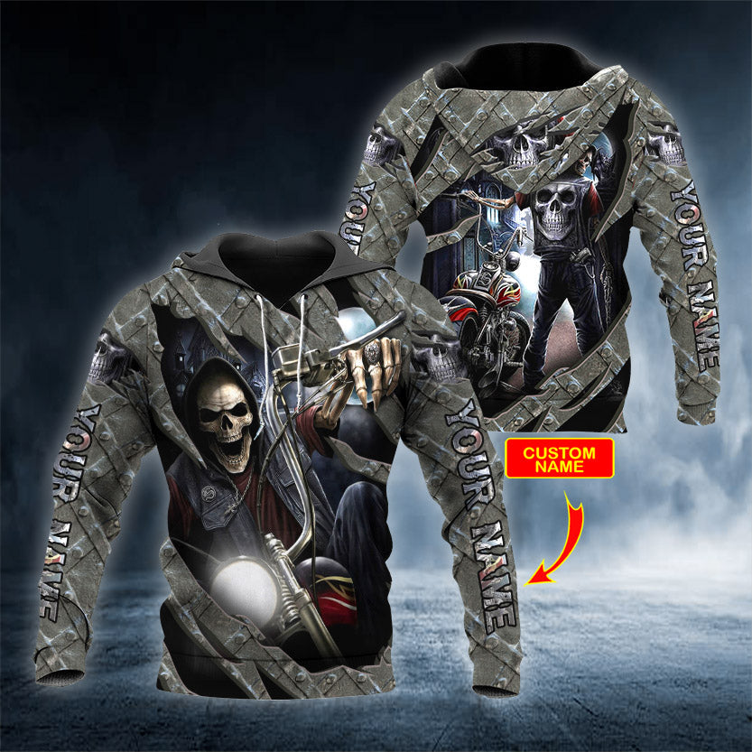 King Motocycle Skull Personalized 3D All Over Printed Unisex Hoodie US Size