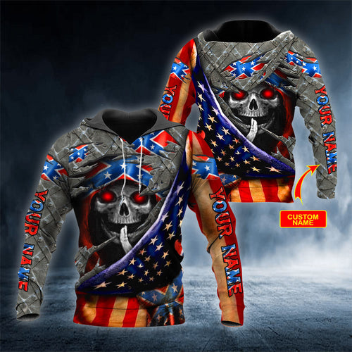 Patriotism CSA US Flag Shh Skull Personalized 3D All Over Printed Unisex Hoodie US Size