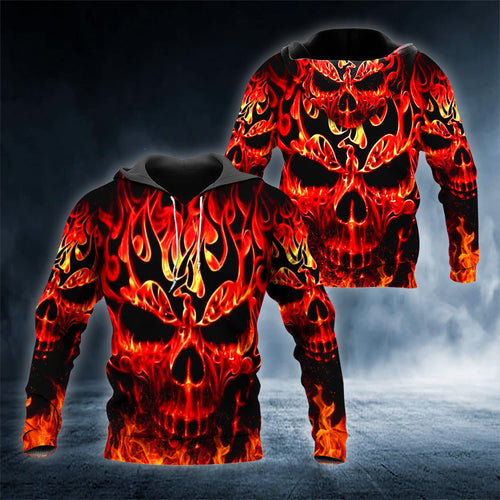 King Fire Skull 3D All Over Printed Unisex Hoodie US Size