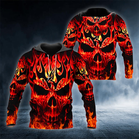 King Fire Skull 3D All Over Printed Unisex Hoodie US Size