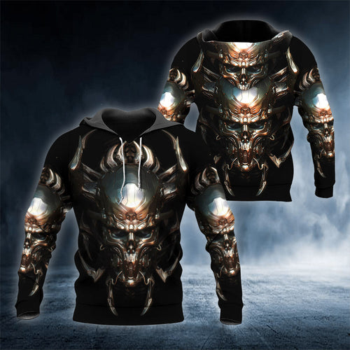 Cyborg Metal Skull 3D All Over Printed Unisex Hoodie US Size