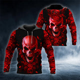 Red Roses Angry Skull 3D All Over Printed Unisex Hoodie US Size