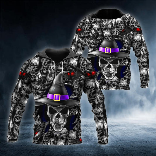 Silver Witches Skull 3D All Over Printed US Unisex Size Hoodie