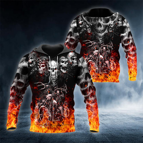 Fire Team Biker Skull 3D All Over Printed US Unisex Size Hoodie