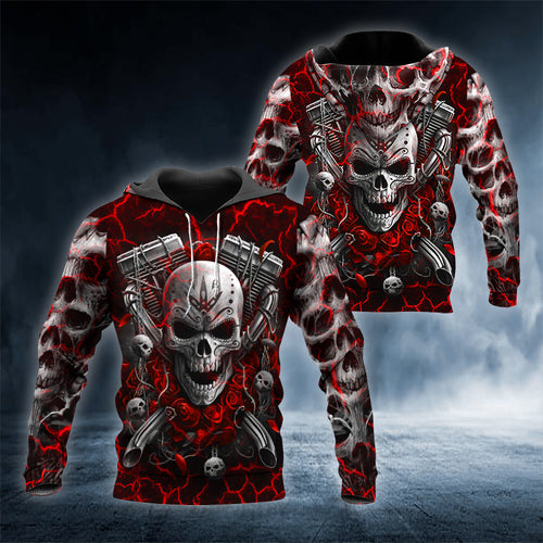 Blood Roses Biker Skull 3D All Over Printed Unisex Hoodie US Size