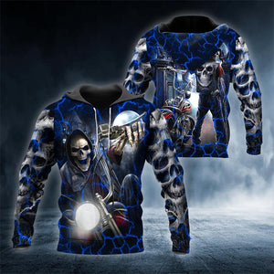 Biker Hunter Skull 3D All Over Printed US Unisex Size Hoodie