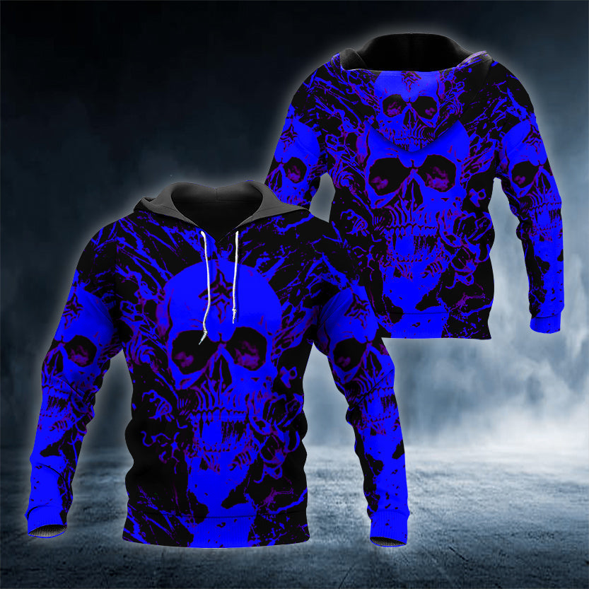 Dark Blue Angry Skull 3D All Over Printed Unisex Hoodie US Size
