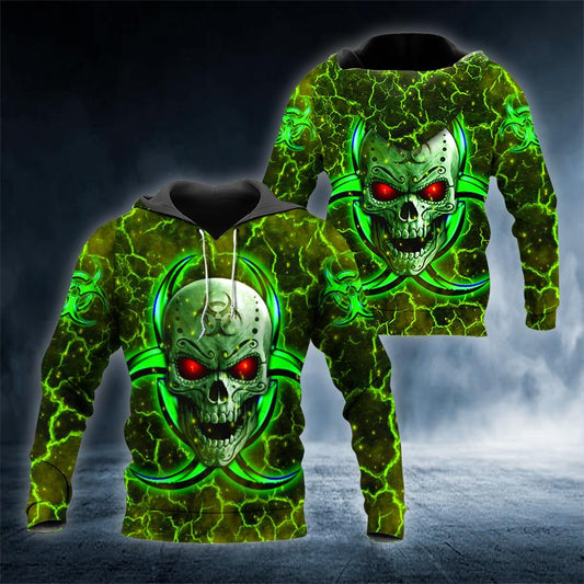 Lightning Ghost Green Skull 3D All Over Printed US Unisex Size Hoodie