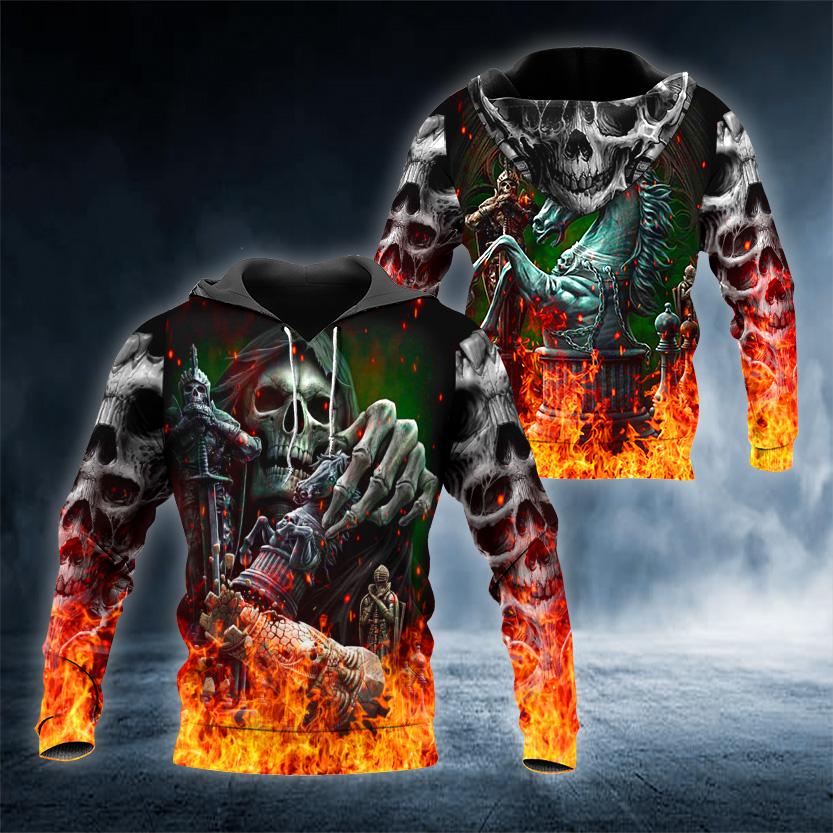 Fire Ghost Hunter Chess Skull 3D All Over Printed US Unisex Size Hoodie