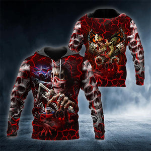 Lightning Ghost Biker Skull 3D All Over Printed US Unisex Size Hoodie