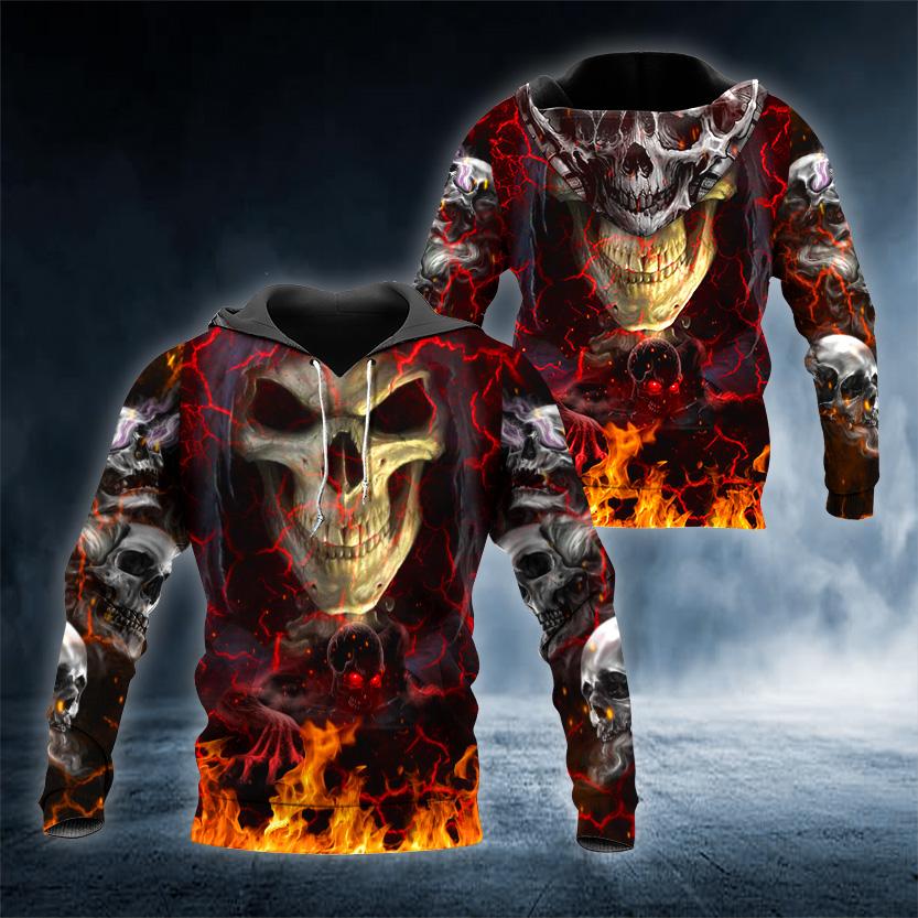 Red Lightning Hunter Ghost Skull 3D All Over Printed US Unisex Size Hoodie