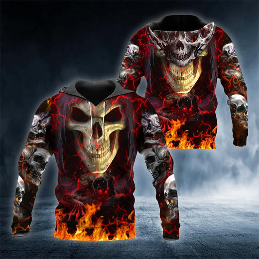 Red Lightning Hunter Ghost Skull 3D All Over Printed US Unisex Size Hoodie