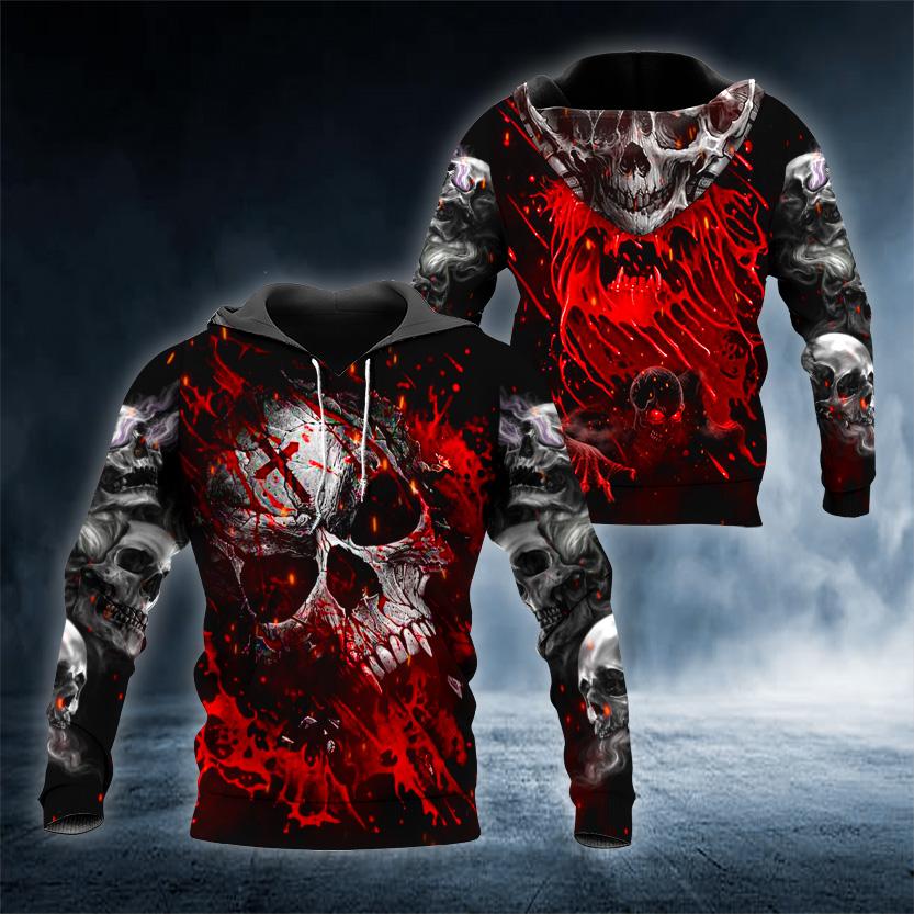 Ghost Hunter Blood Skull 3D All Over Printed US Unisex Size Hoodie