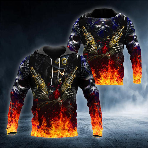 Hunter Gun Skull 3D All Over Printed US Unisex Size Hoodie