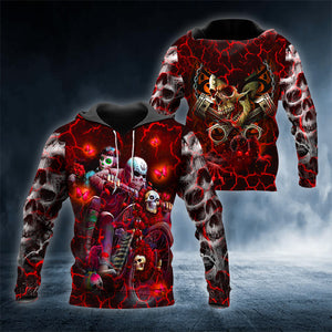 Red Rose Motorcycle Skeleton Couple Skull 3D All Over Printed Unisex Hoodie US Size