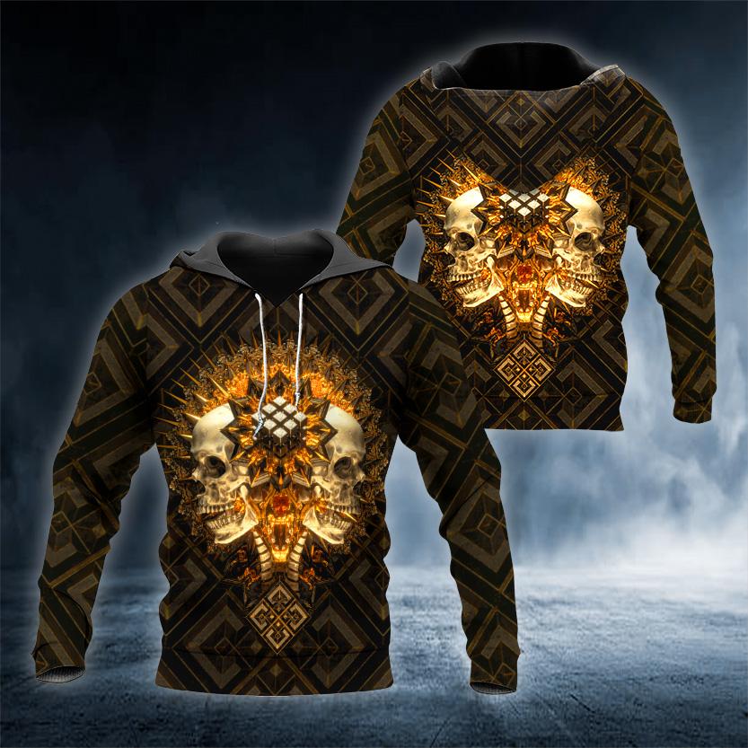 Skeleton Gold Caro Skull 3D All Over Printed US Unisex Size Hoodie