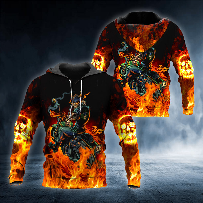 Skeleton Warrior Biker Skull 3D All Over Printed Unisex Hoodie US Size