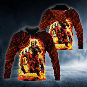 Fire Biker Skull 3D All Over Printed US Unisex Size Hoodie