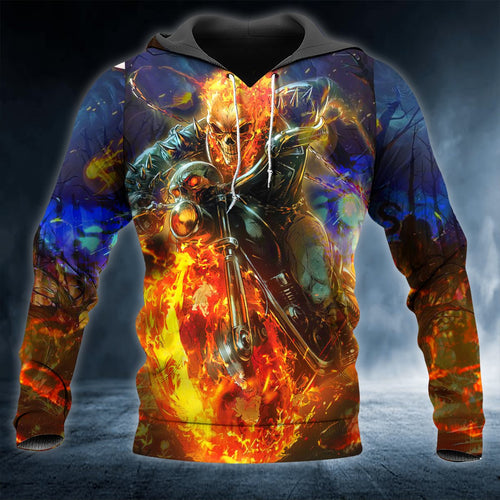 Ghost Hunter Man Biker Skull 3D All Over Printed US Unisex Size Hoodie