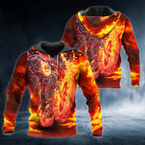 Lava Fire Hunter Biker Skull 3D All Over Printed US Unisex Size Hoodie