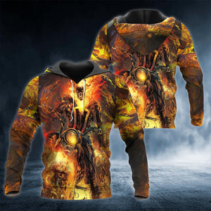 Ghost Fire Biker Skull 3D All Over Printed US Unisex Size Hoodie