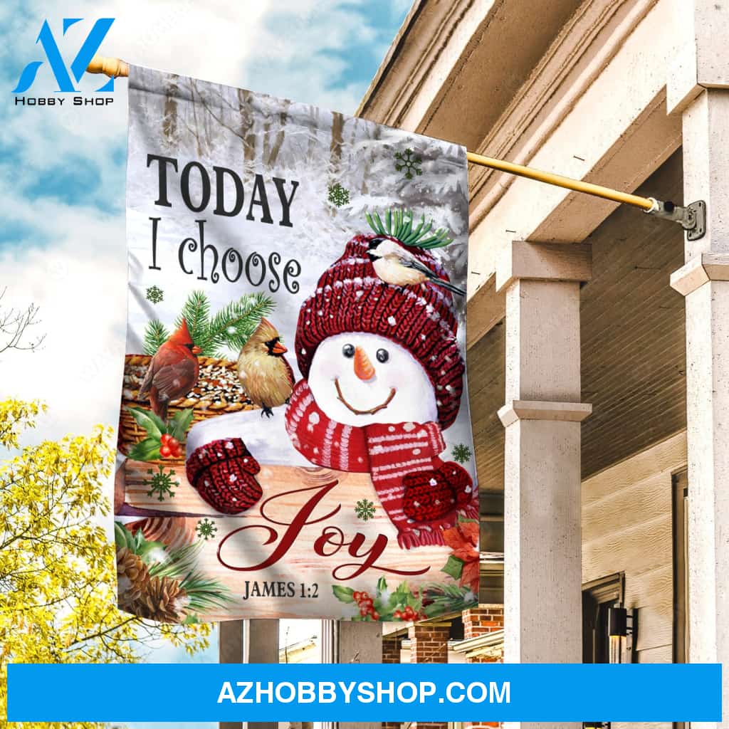 Snowman drawing, Cardinal couple, Christmas decoration, Today I choose joy - Jesus Flag
