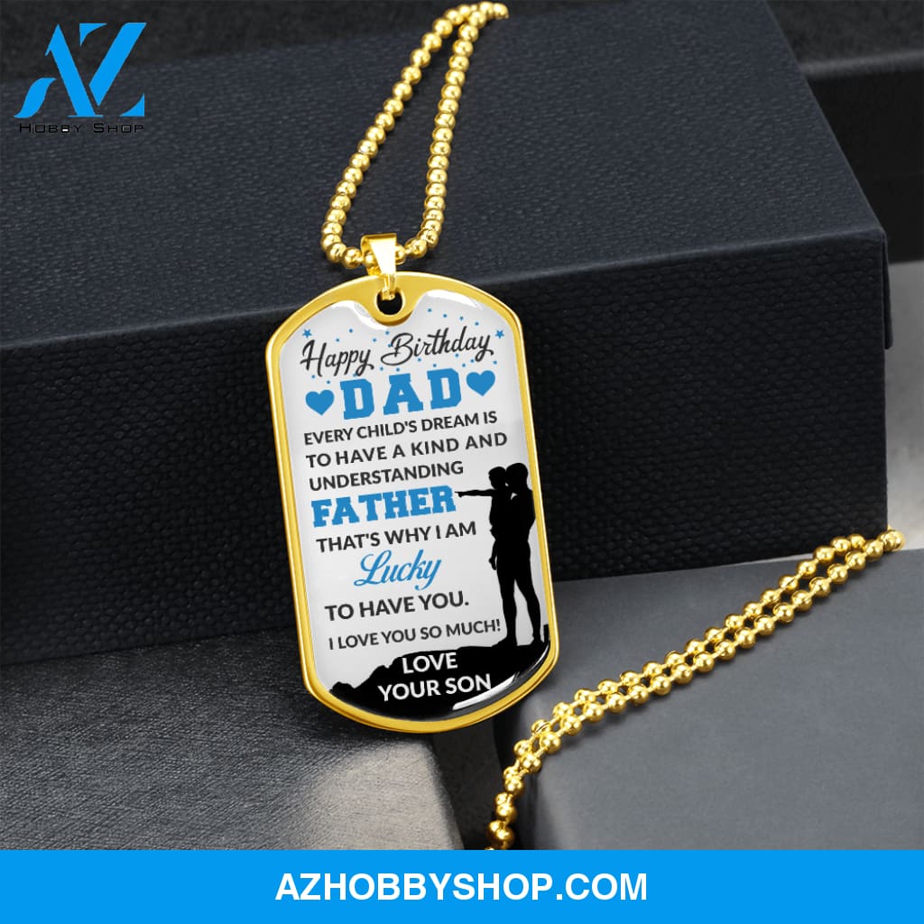 Son To DAD Happy Birthday - Graphical Dog Tag & Ball chain (steel)