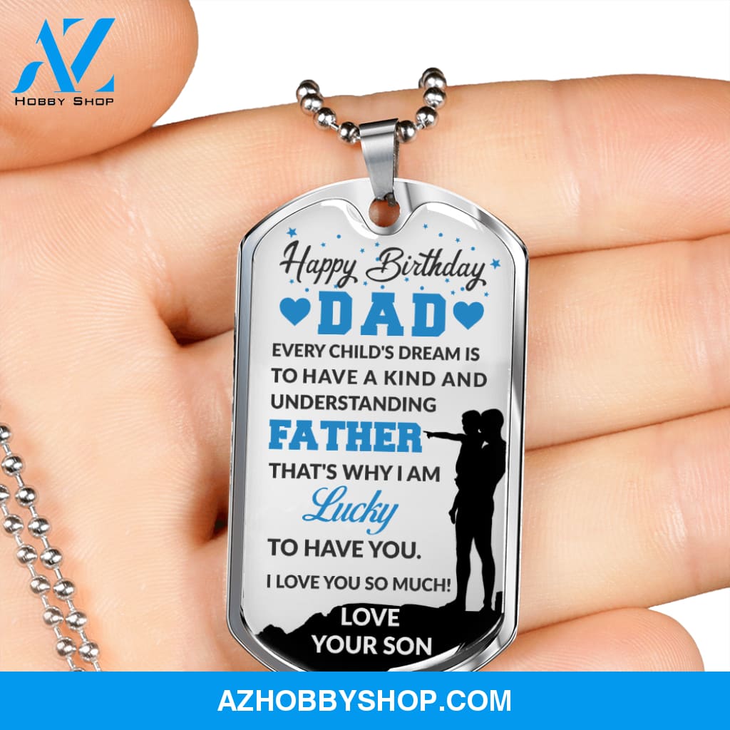 Son To DAD Happy Birthday - Graphical Dog Tag & Ball chain (steel)