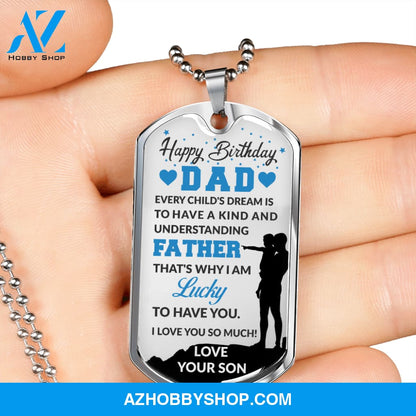 Son To DAD Happy Birthday - Graphical Dog Tag & Ball chain (steel)