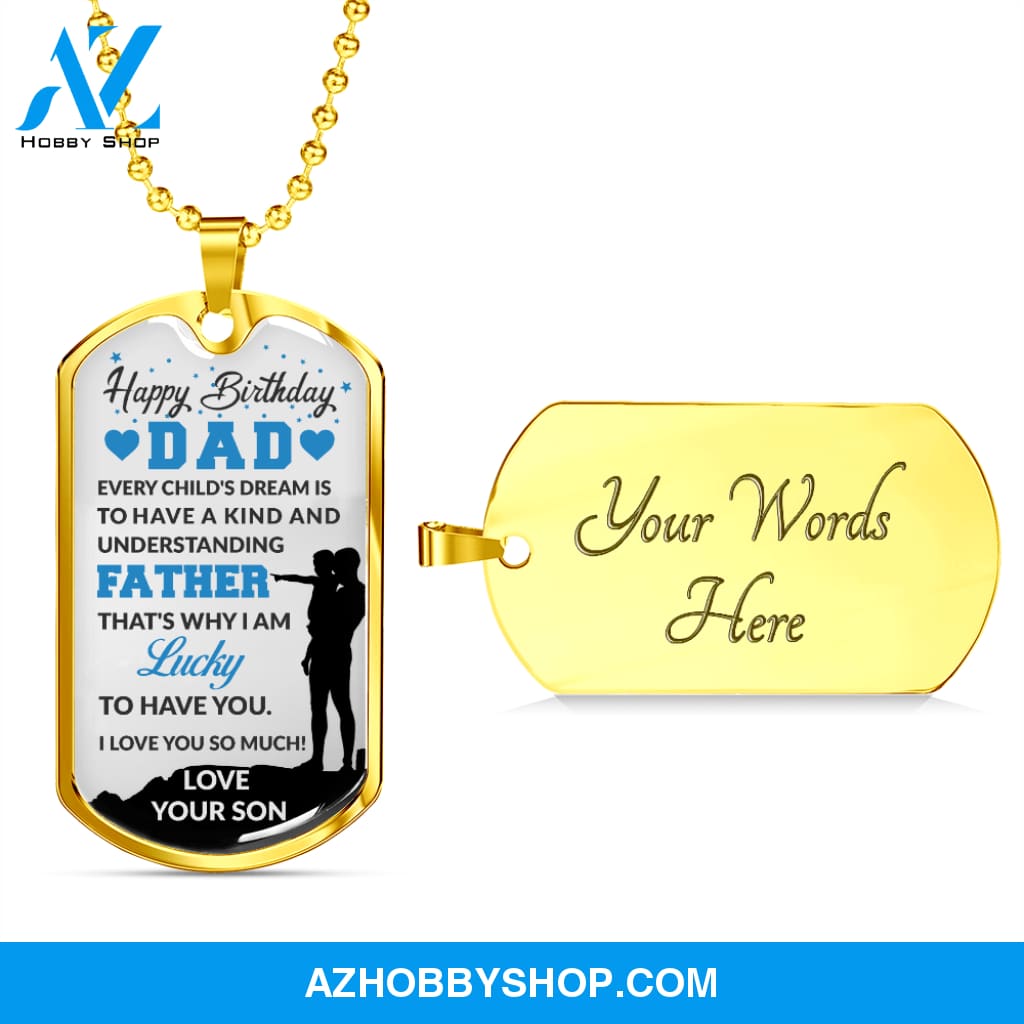 Son To DAD Happy Birthday - Graphical Dog Tag & Ball chain (steel)
