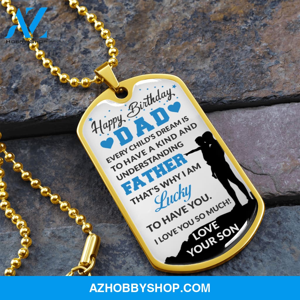Son To DAD Happy Birthday - Graphical Dog Tag & Ball chain (steel)