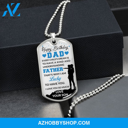 Son To DAD Happy Birthday - Graphical Dog Tag & Ball chain (steel)
