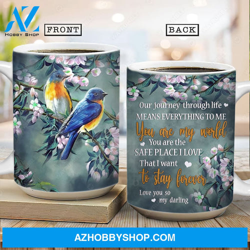 Spring flower, Eastern bluebird, You are the safe place I love - Couple AOP Mug