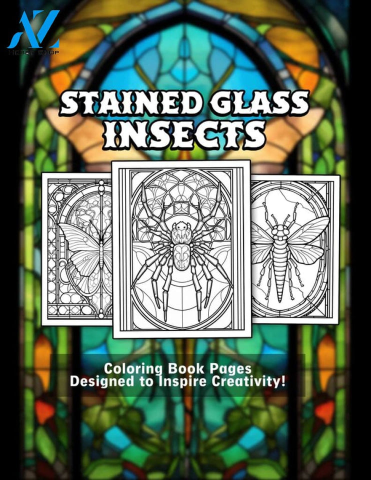 Stained Glass Insects 30 Pages Printable Coloring Book