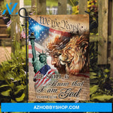 Statue of liberty, Lion of Judah, Jesus drawing, USA flag, Be still I am God - Jesus Flag