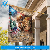 Statue of liberty, Lion of Judah, Jesus drawing, USA flag, Be still I am God - Jesus Flag