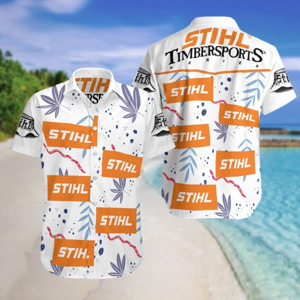 Stihl ,Stihl Timbersports Series Summuer Fan Gift Hawaiian Graphic Print Short Sleeve 