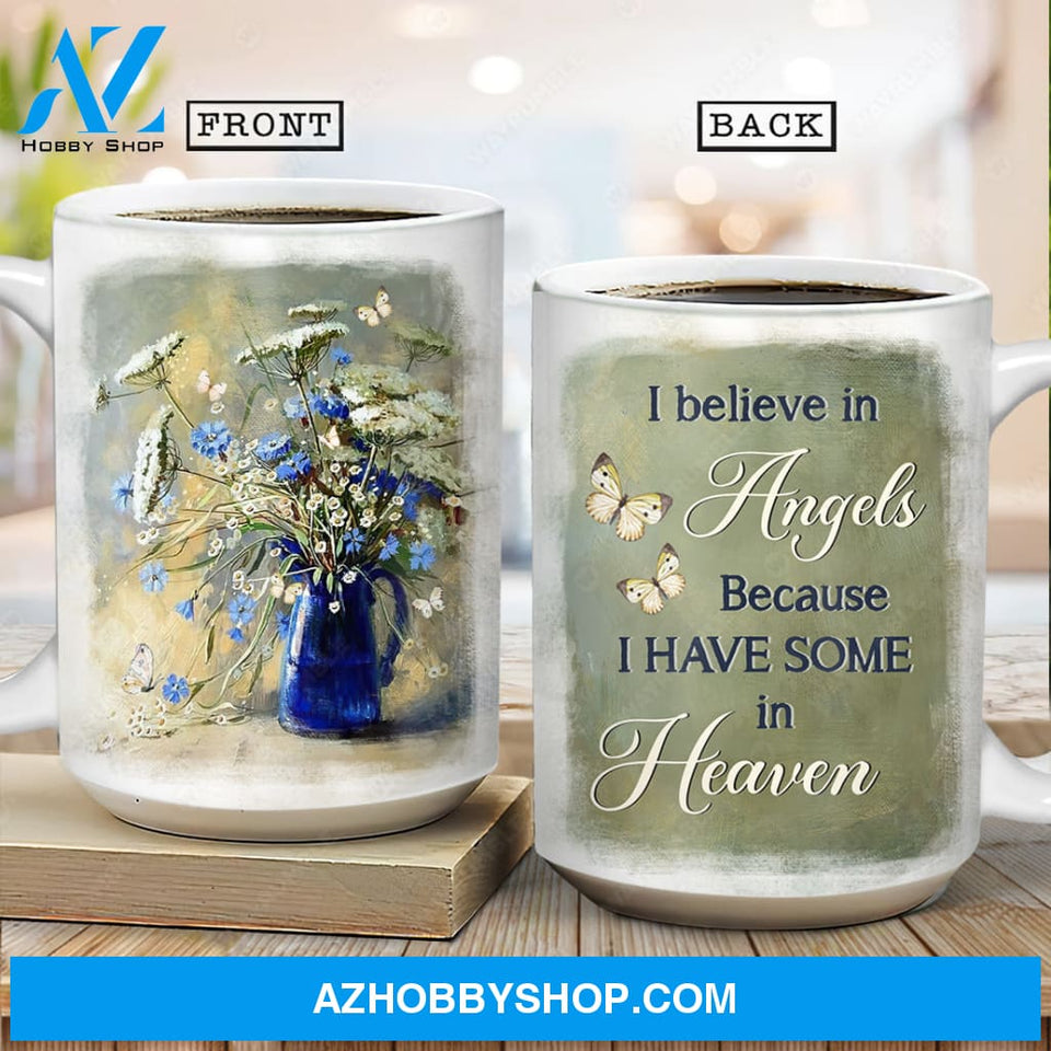 Still life painting, Beautiful flower drawing, Yellow butterfly, I believe in angels - Heaven AOP Mug