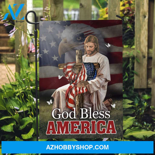 Stunning eagle, Cross symbol, US flag painting, God bless America - Jesus Flag