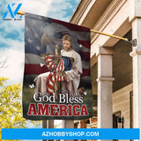Stunning eagle, Cross symbol, US flag painting, God bless America - Jesus Flag