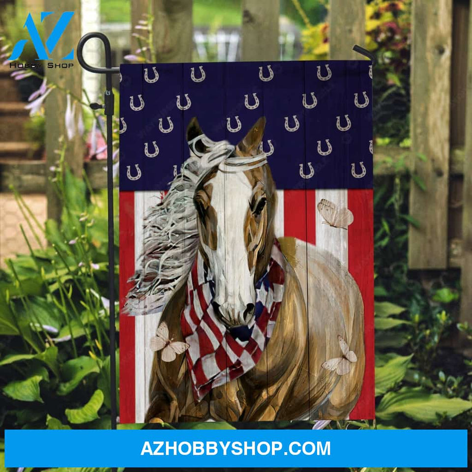 Stunning horse, Horse painting, White butterfly, US flag - Horse Flag