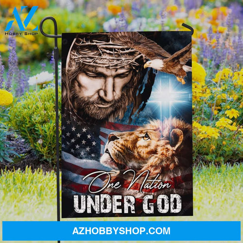 Stunning lion, Eagle drawing, The face of Jesus, One nation under God - Jesus Flag